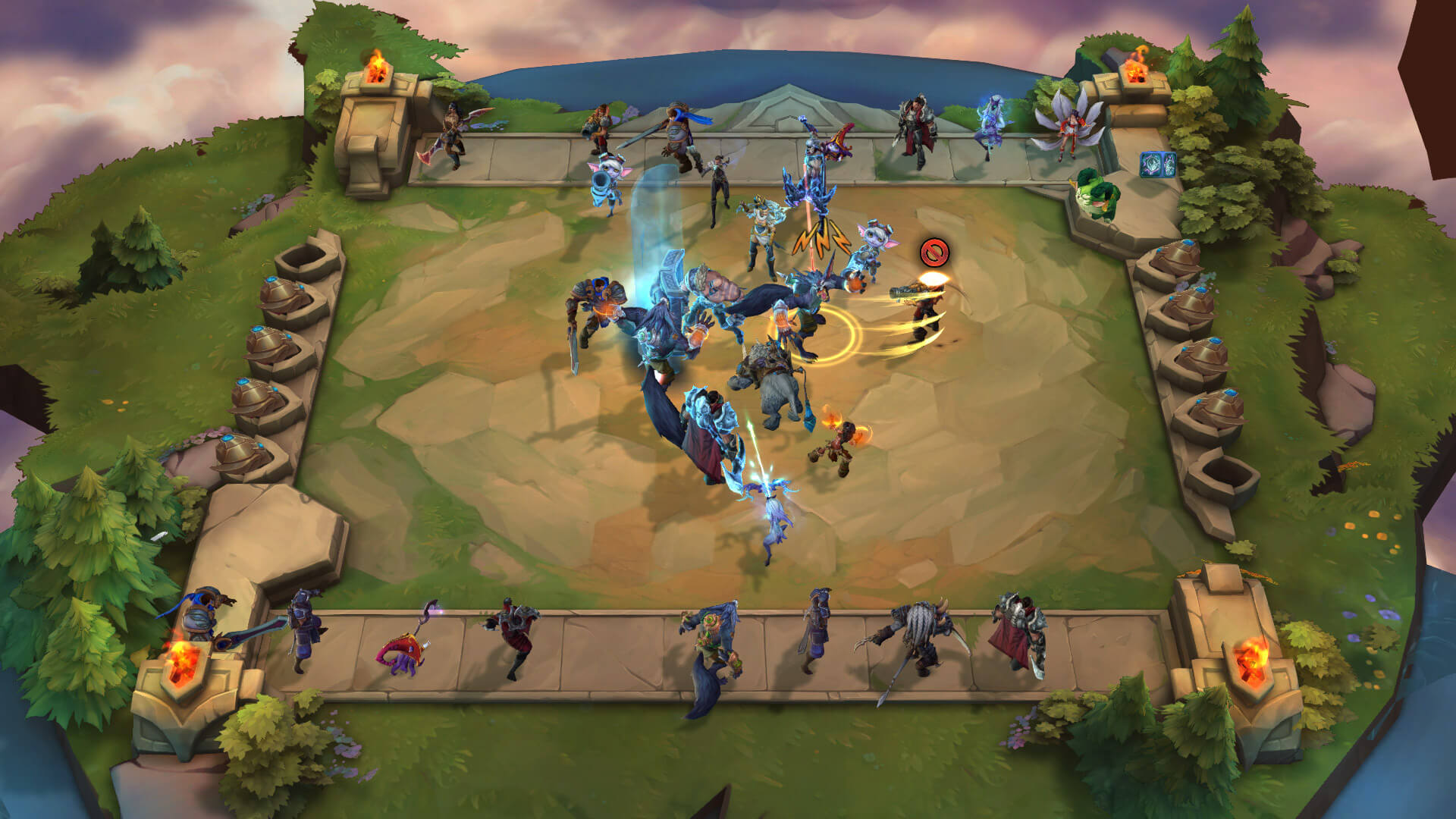 Viele aus LoL bekannte Charaktere Prügeln sich auf dem "Schachbrett" in Teamfight Tactics